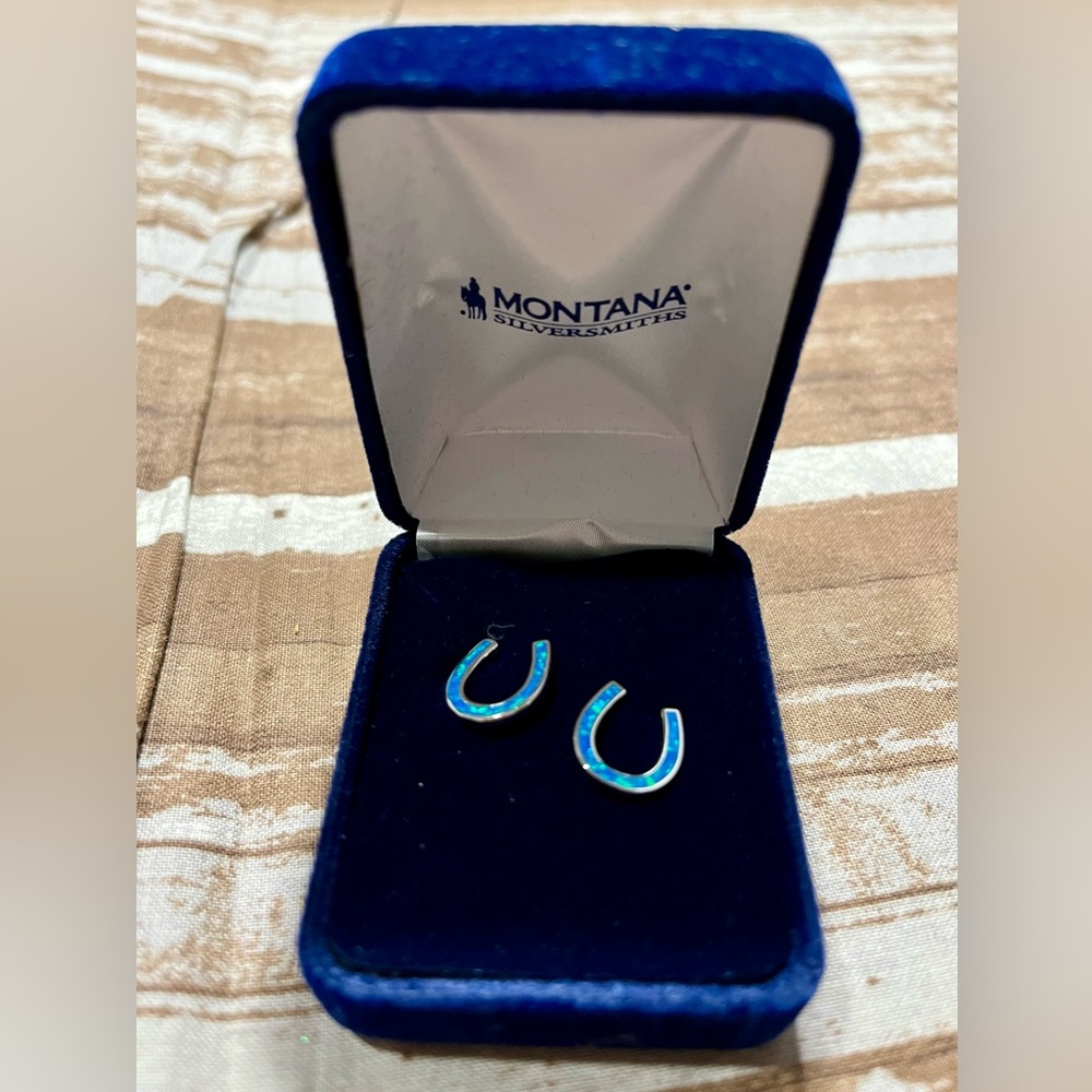 NWT Women’s Montana Silversmith Western Turquoise Tilted Opal Horseshoe Earrings